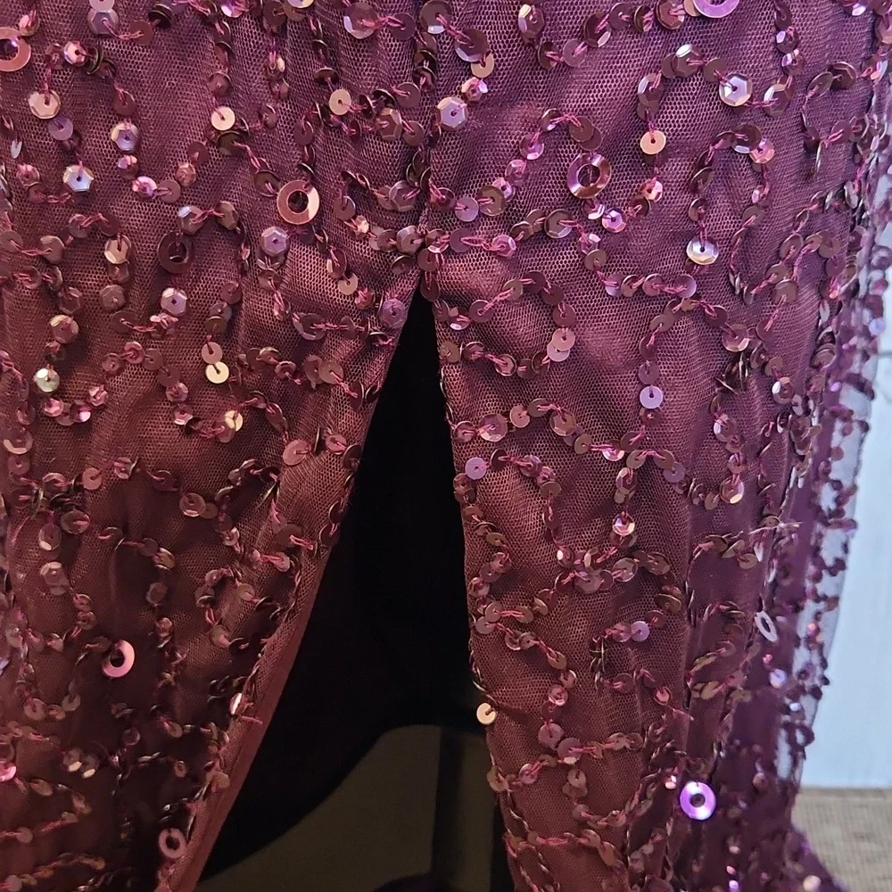 Adrianna Papell Beaded Long Blouson Dress Cassis 8 NWT - Picture 5 of 16